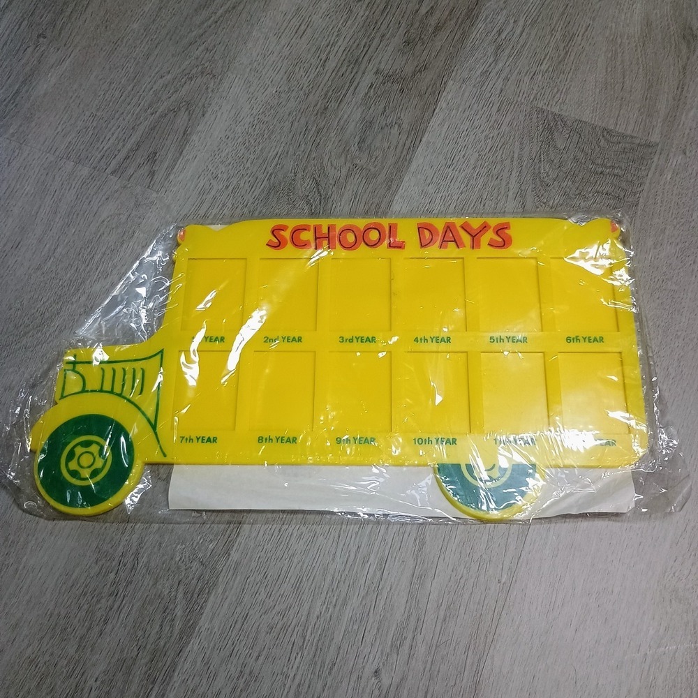 Vintage Plastic Yellow School Bus Days 12 Year Photo Frame